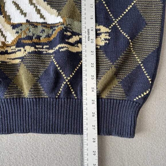Vintage 90s Nautica Scotland Cup Sailboats Knit Pattern Sweater Men's XL Blue - Picture 6 of 15